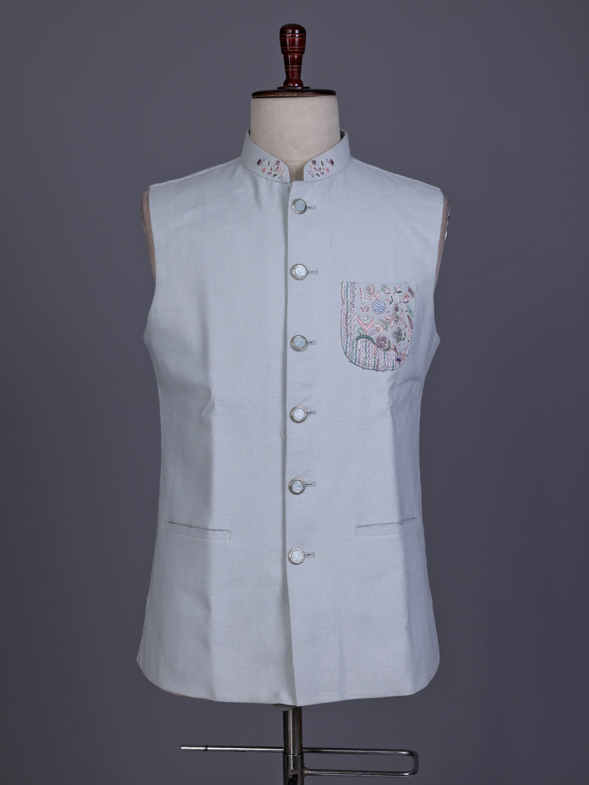 Light sky blue artistic mens waistcoat