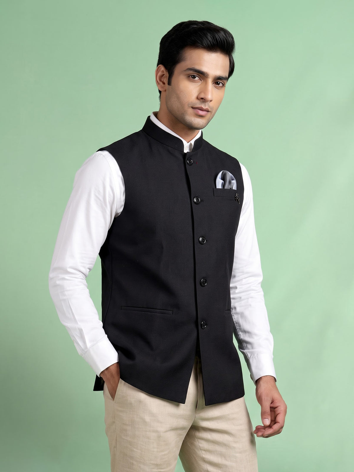 Black polished mens waistcoat