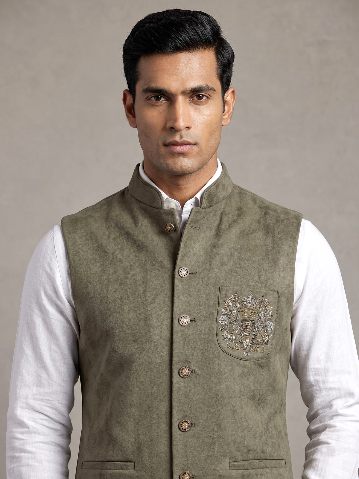Mehendi olive premium mens waistcoat