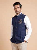 Blue zardosi mens waistcoat