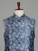 Blue botanical mens waistcoat