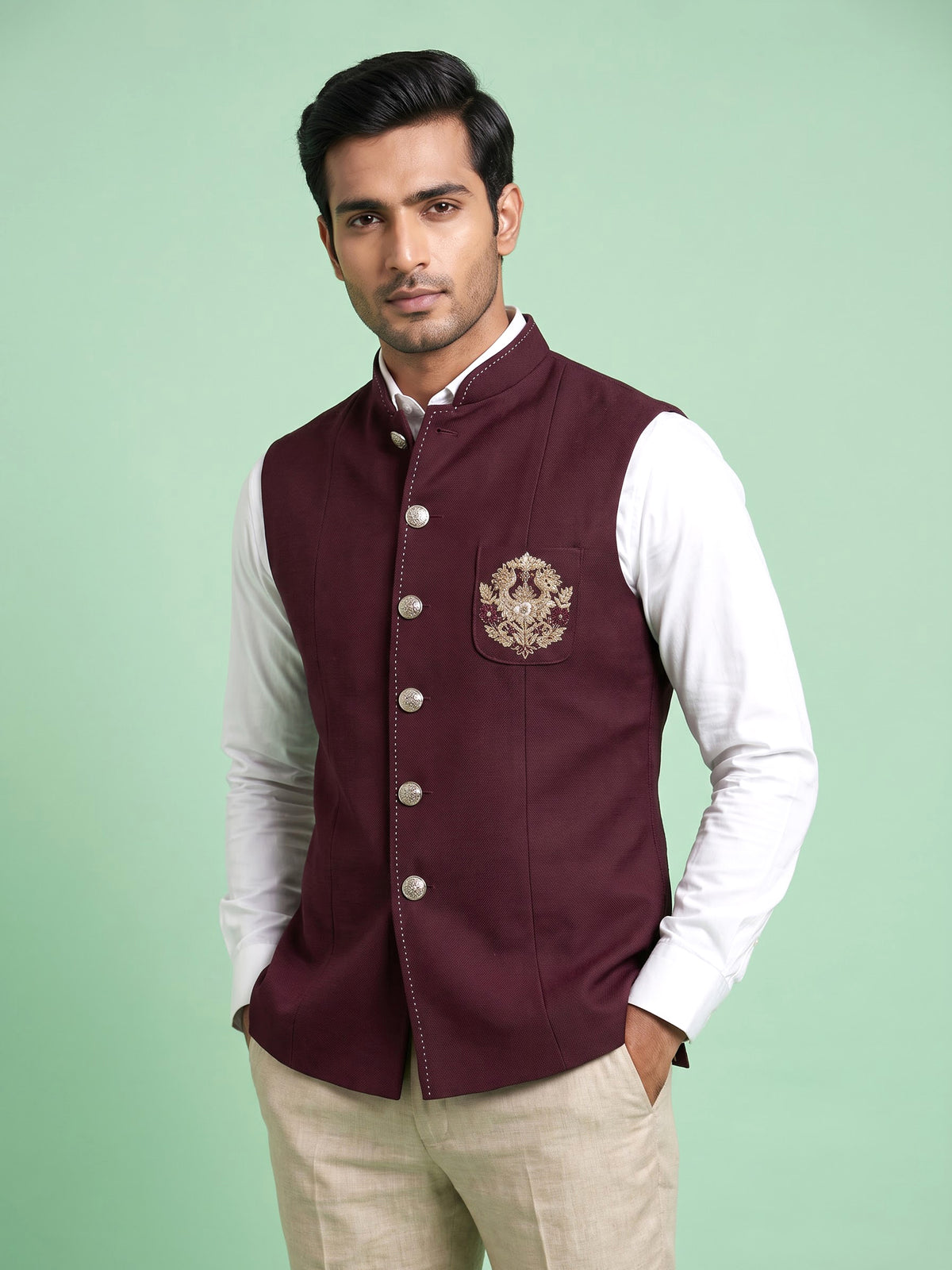 Deep maroon heritage mens waistcoat