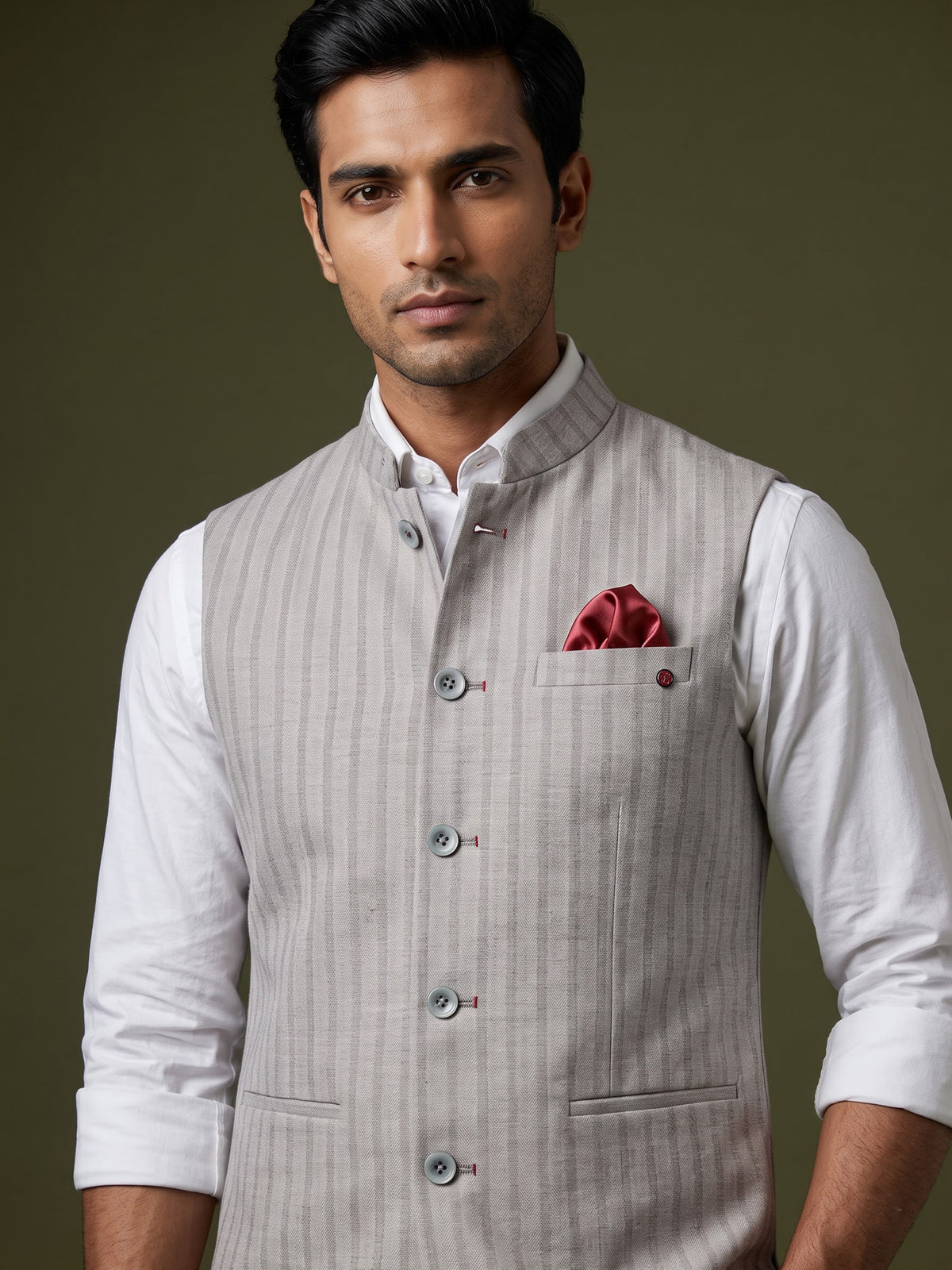 Off white striped mens waistcoat