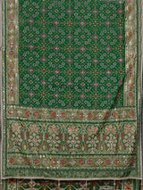 Emerald green semi silk Patola motif zardosi saree