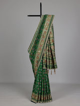 Emerald green semi silk Patola motif zardosi saree