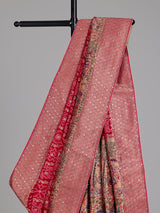 Rani pink Bandhani pattern figurative embroidered festive saree