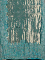 Peacock teal blue champagne ziraff tissue silk saree