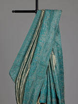 Peacock teal blue champagne ziraff tissue silk saree