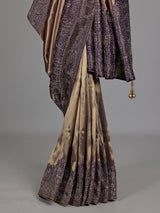 Plum wine champagne ziraf tissue silk embellished saree
