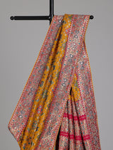 Mustard yellow modal silk Patola motif zari work saree