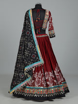 Maroon cotton silk chaniya choli with cowrie shell embellishments