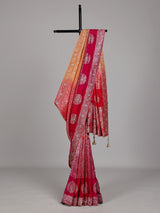 Red and yellow shaded embellished dola silk saree
