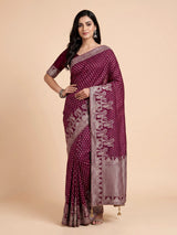 Dark purple embellished dola silk saree