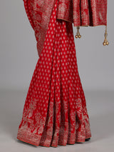 Crimson red shikargah dola silk saree