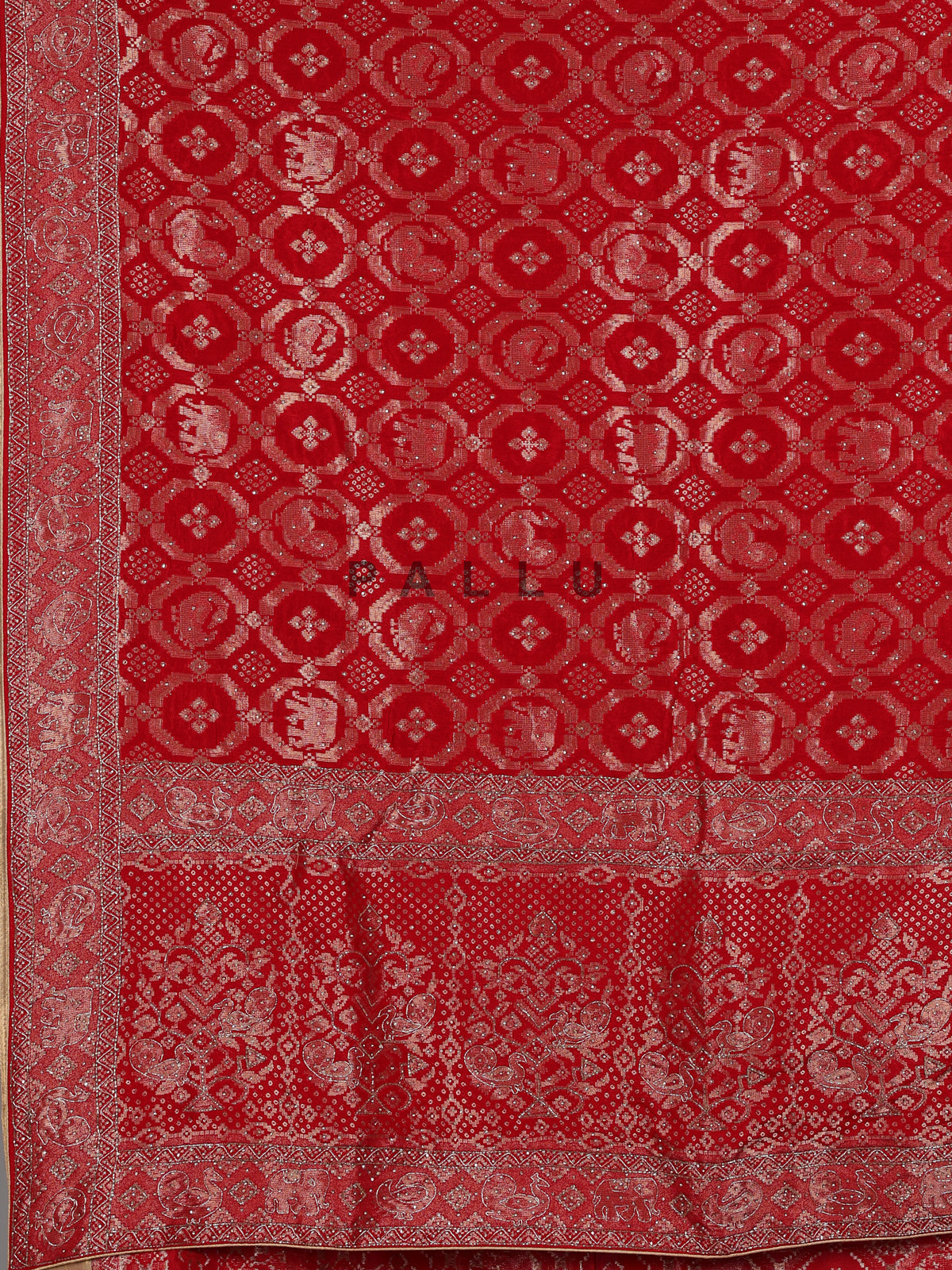 Crimson red metallic dola silk saree