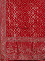Crimson red metallic dola silk saree