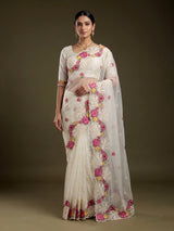 Off white floral organza saree