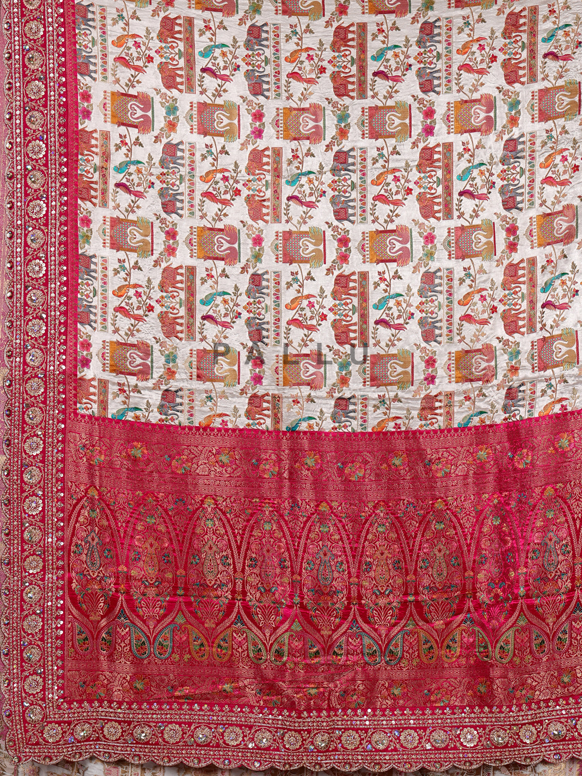 Ivory berry pink pichwai modal silk saree