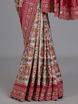 Ivory berry pink pichwai modal silk saree