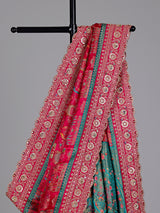 Magenta pink and teal modal silk saree