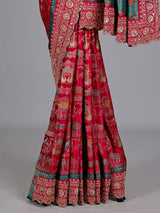 Magenta pink and teal modal silk saree