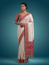 Champagne cream tissue silk saree with readymade blouse