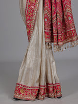 Champagne cream tissue silk saree with readymade blouse