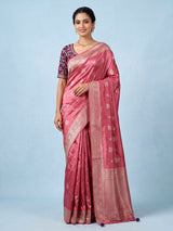 Dark peach tissue-silk saree with readymade blouse