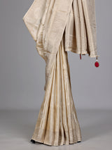 Beige metallic tissue-silk saree with readymade blouse
