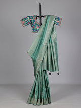 Rama green metallic tissue-silk saree with readymade blouse