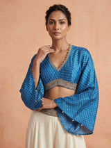Blue printed crepe silk palazzo suit with cutdana detailing