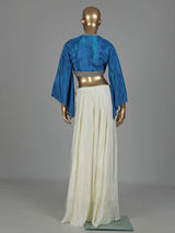 Blue printed crepe silk palazzo suit with cutdana detailing