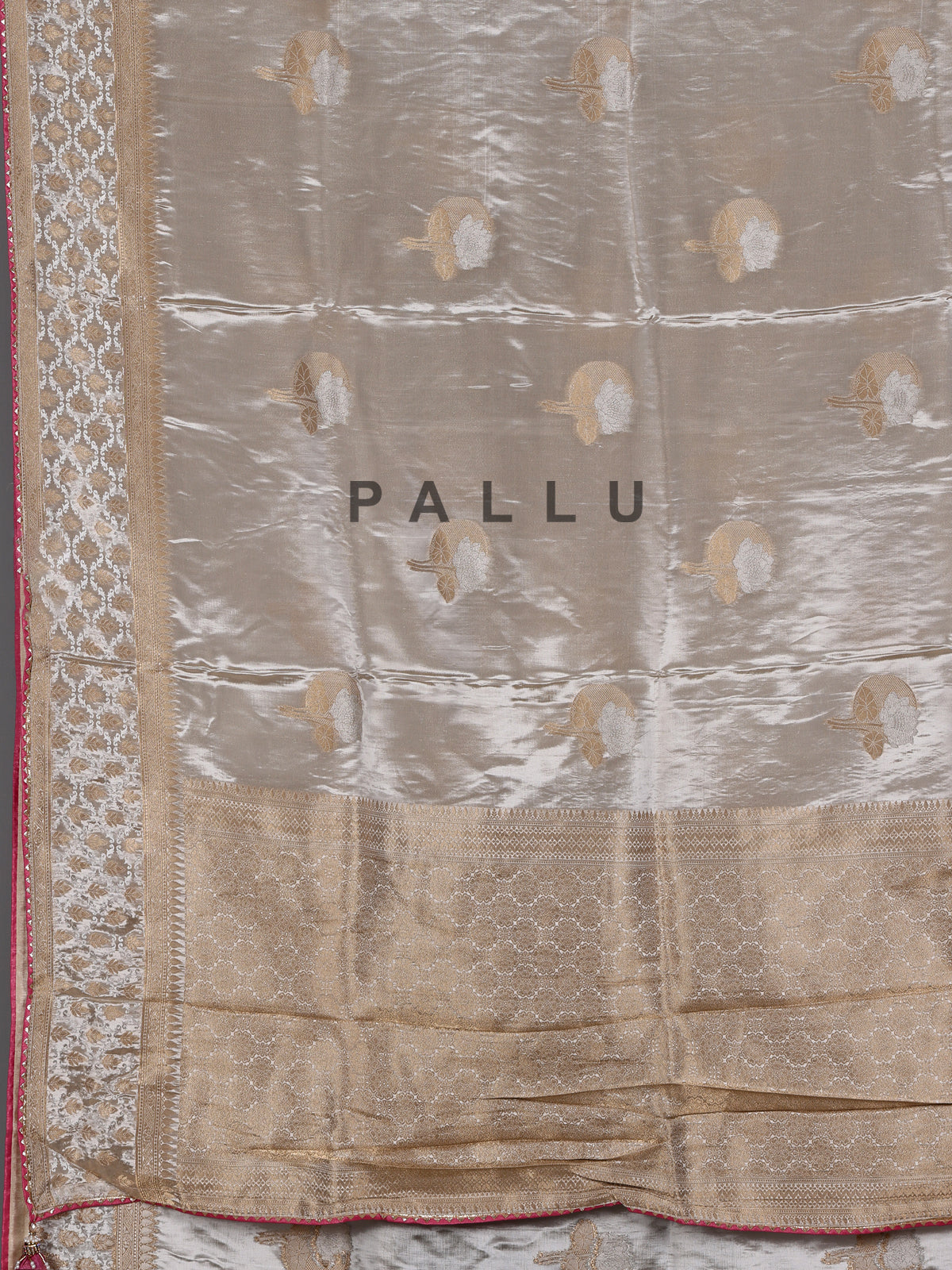 Champagne beige floral tissue-silk saree with readymade blouse