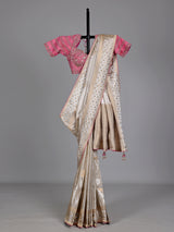 Champagne beige floral tissue-silk saree with readymade blouse