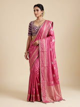 Onion pink bandhani silk-blend saree with readymade blouse