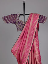Onion pink bandhani silk-blend saree with readymade blouse
