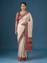 Champagne cream jharokha tissue-silk saree with readymade blouse