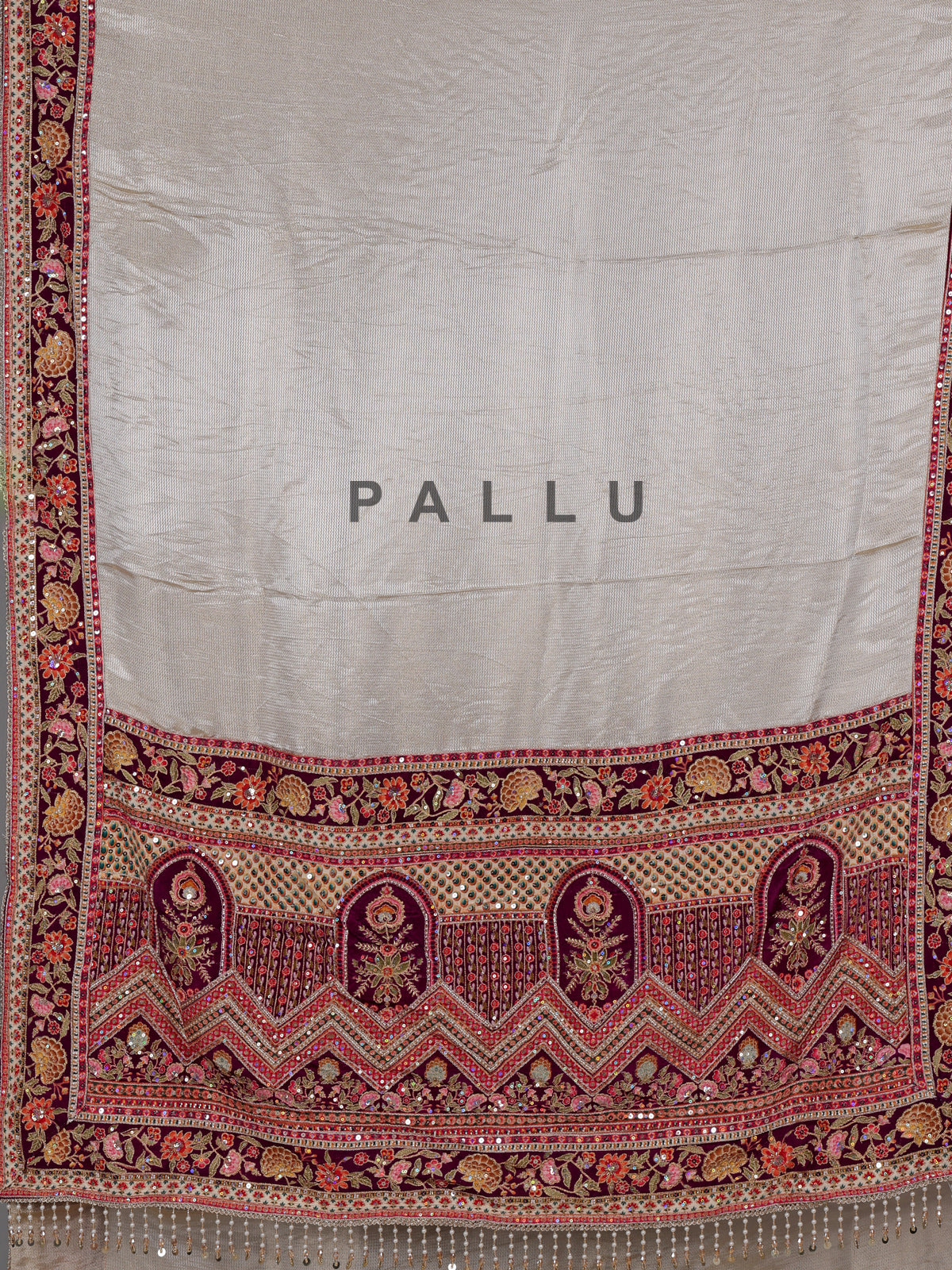 Champagne cream jharokha tissue-silk saree with readymade blouse