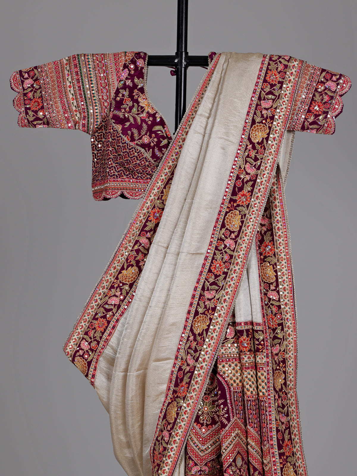 Champagne cream jharokha tissue-silk saree with readymade blouse