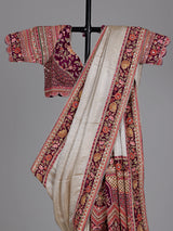 Champagne cream jharokha tissue-silk saree with readymade blouse