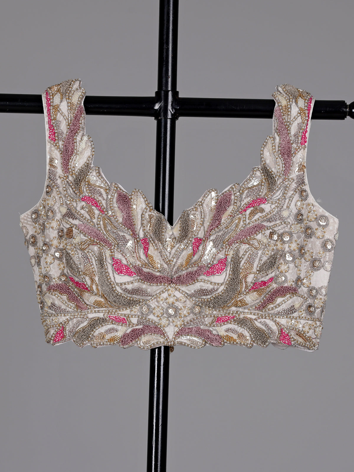 Off-white printed crepe saree with readymade blouse