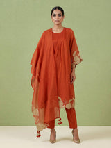 Orange floral zardozi kurti set