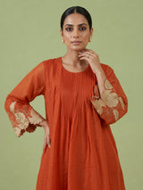 Orange floral zardozi kurti set