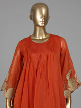 Orange floral zardozi kurti set