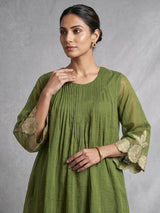 Olive green embroidered kurti set