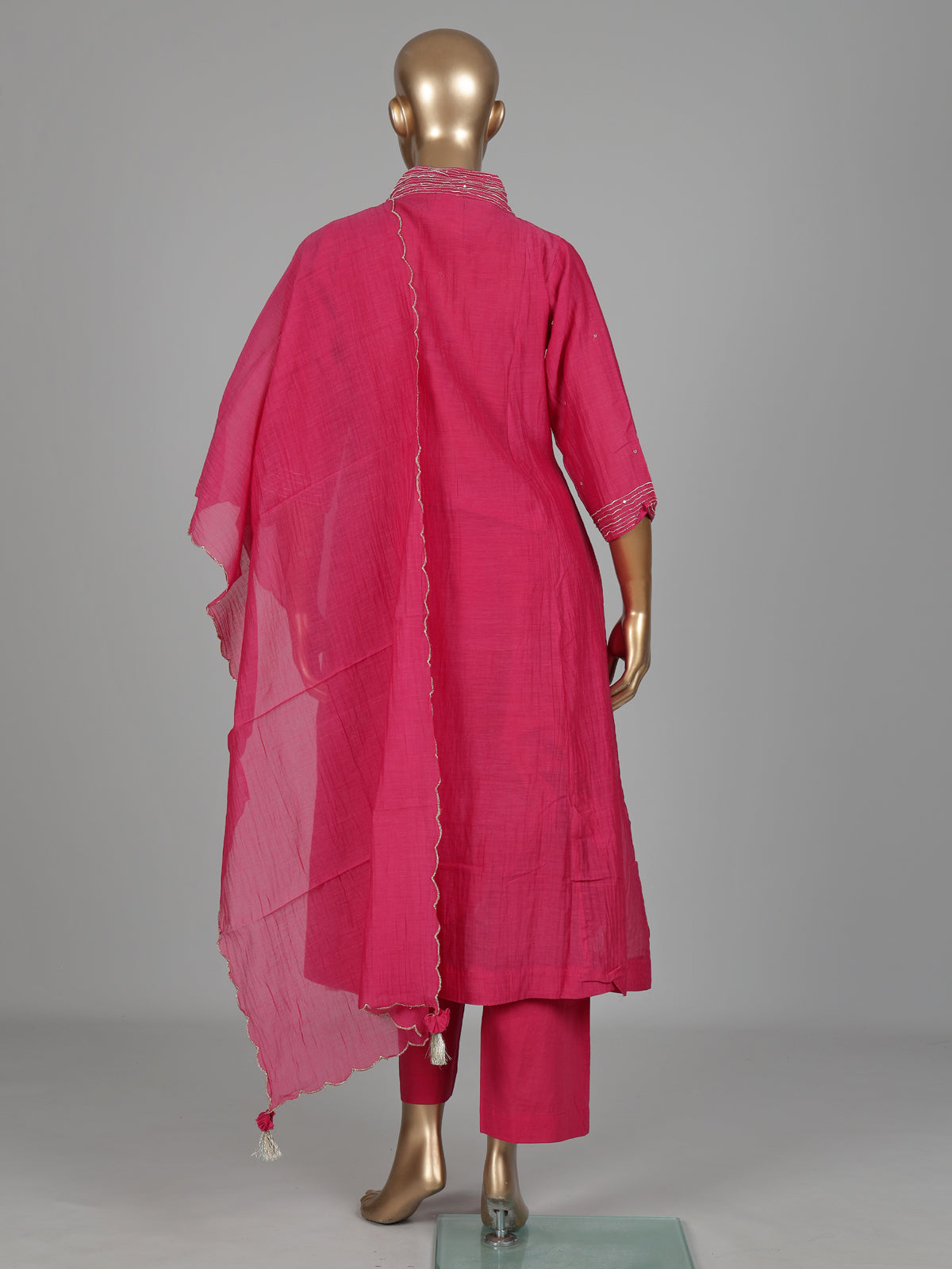 Rani pink embellished kurti set