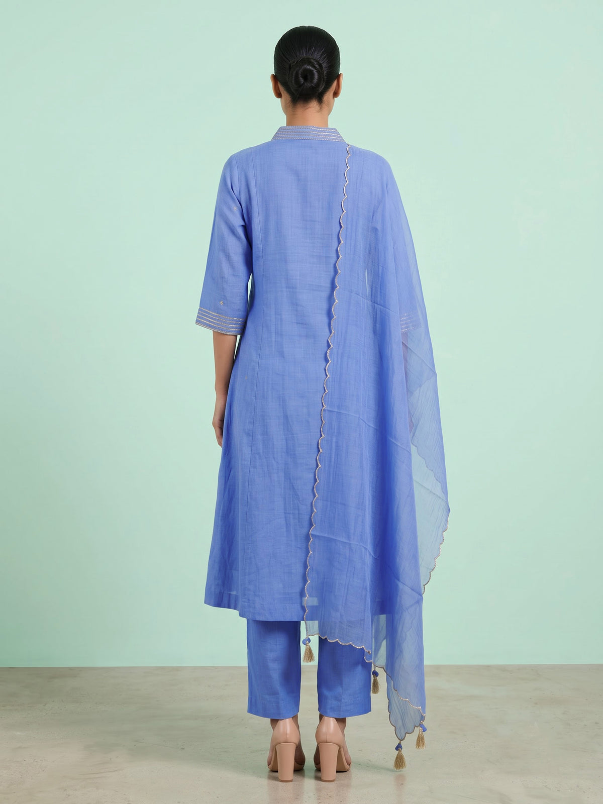 Sky blue embellished kurti set