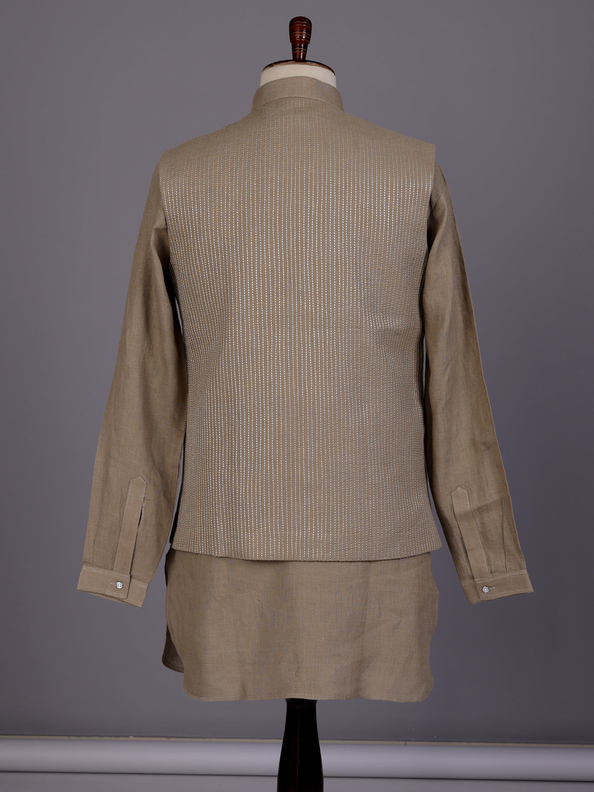 Light khaki zardosi waistcoat set with royal crest for mens