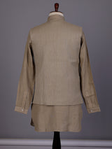 Light khaki zardosi waistcoat set with royal crest for mens