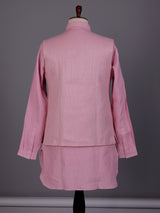 Pink zardosi embellished waistcoat set with royal crest for mens
